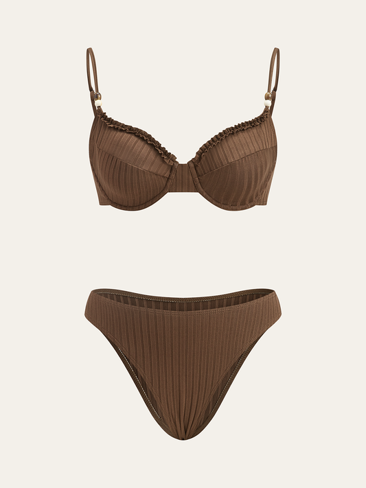 Ruffled Detaylı Oluklu Bikini Seti