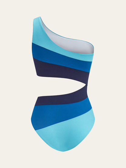 Asimetrik Çizgili Tek Omuzlu Mayo