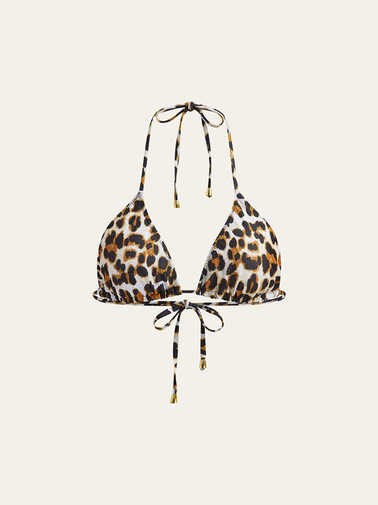 Bağlamalı Leopar Desenli Üçgen Bikini Üstü