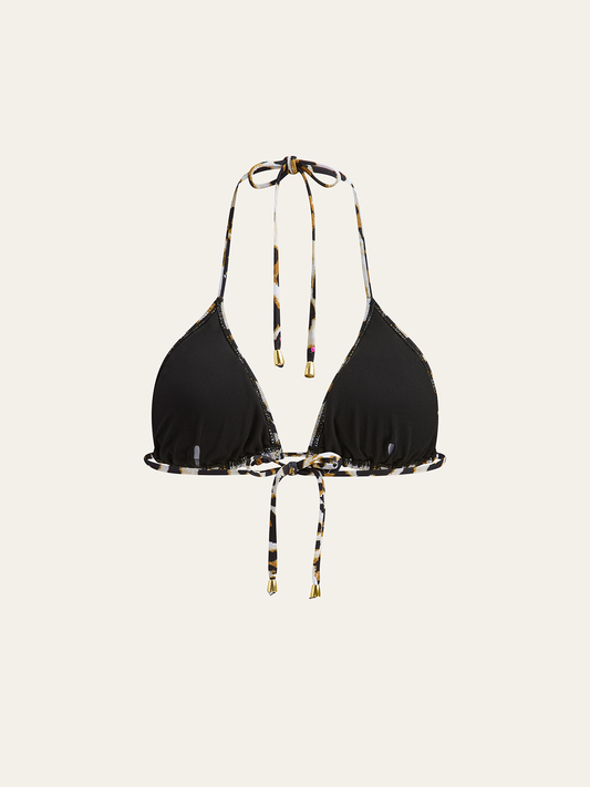 Bağlamalı Leopar Desenli Üçgen Bikini Üstü