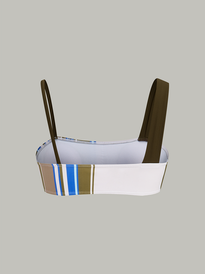 Renk Bloklu Çizgili Bikini Üstü