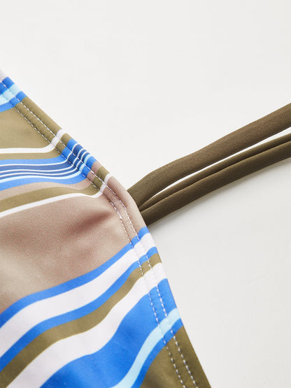Renk Bloklu Çizgili Bikini Üstü