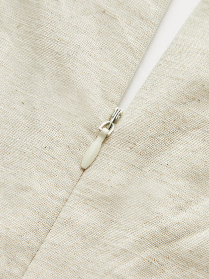 Pamuk ve Keten Büzgülü Düğme Detaylı Mini Elbise