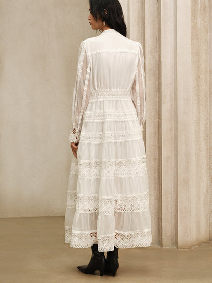 Kemer Olmadan Yarı Transparan Dantel Panel Maksi Elbise