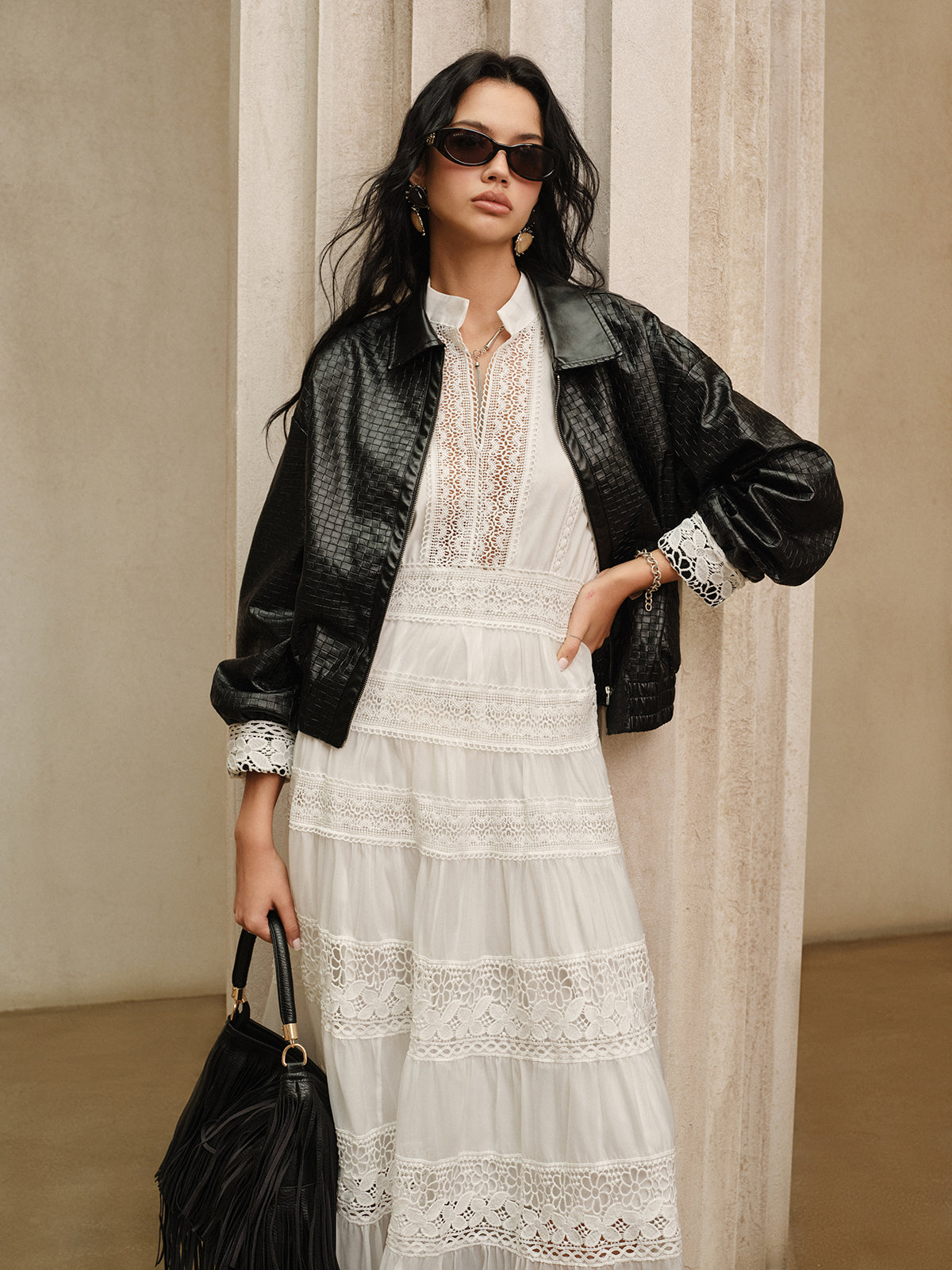 Kemer Olmadan Yarı Transparan Dantel Panel Maksi Elbise