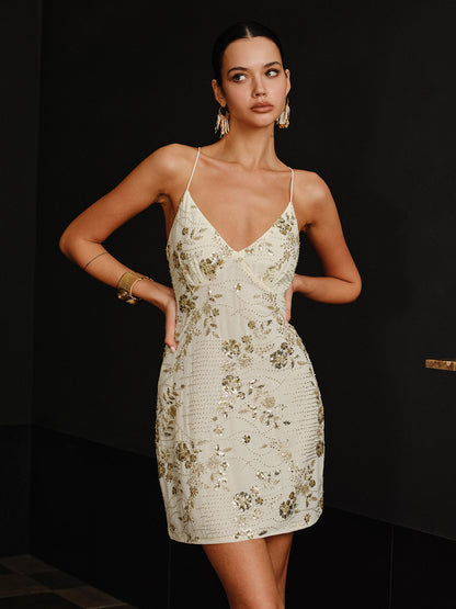 Çapraz Sırt Bağcıklı Pul Payetli Askılı Elbise