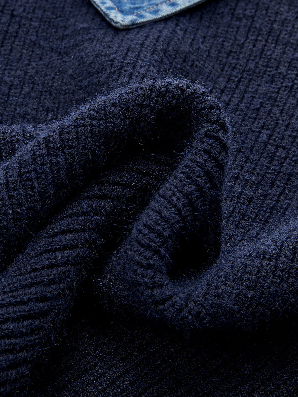 Denim Panel Asimetrik V Yaka Triko Üst