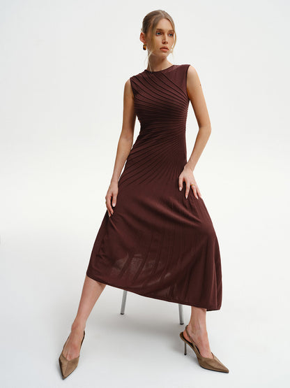 Kolsuz Asimetrik Midi Triko Elbise