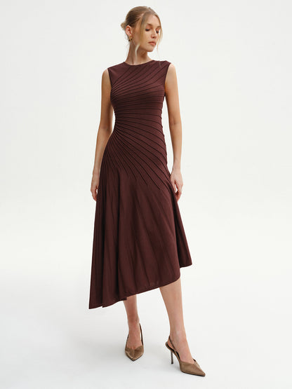 Kolsuz Asimetrik Midi Triko Elbise