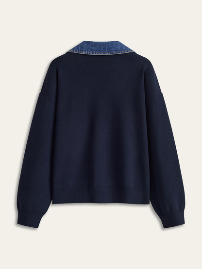 Denim Yaka V Yaka Süveter