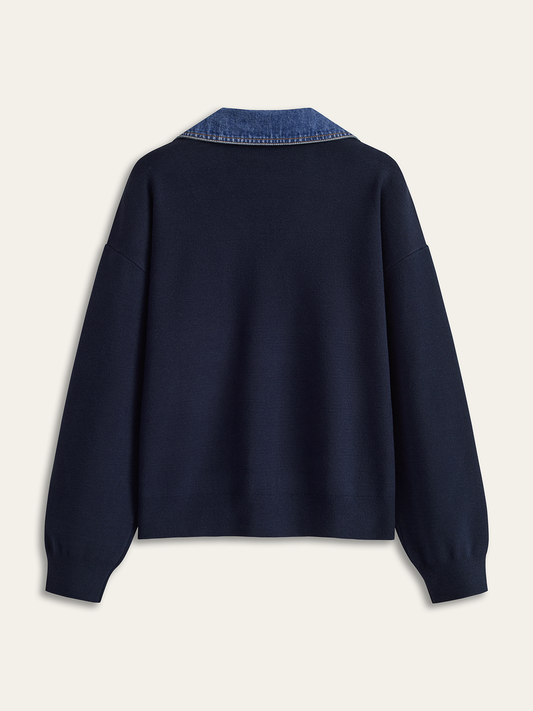 Denim Yaka V Yaka Süveter