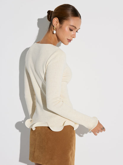 3D Çiçekli Fırfırlı Etek Ucu Triko Üst