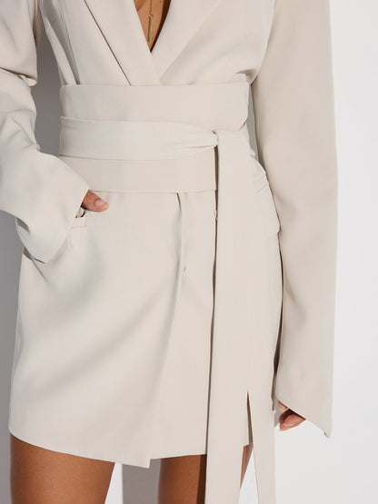 Çift Sıra Düğmeli Kemerli Blazer Elbise