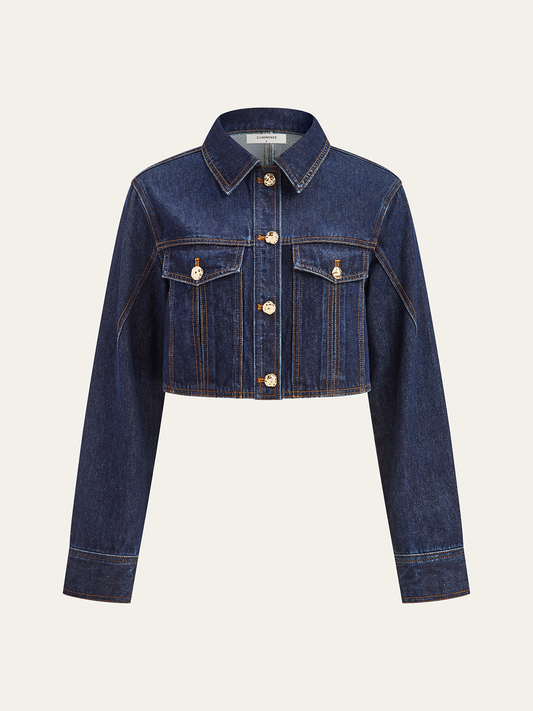 Metal Düğmeli Kısa Denim Ceket