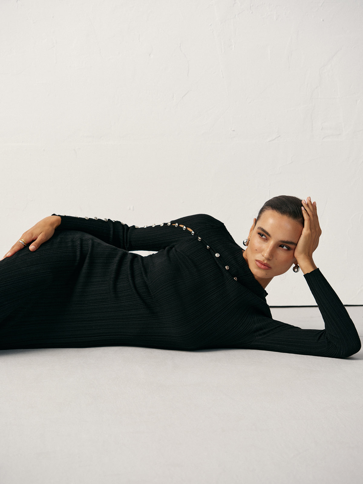 Dokulu İnci Yün Karışımlı Dar Kesim Kazak Elbise