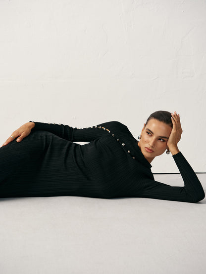 Dokulu İnci Yün Karışımlı Dar Kesim Kazak Elbise