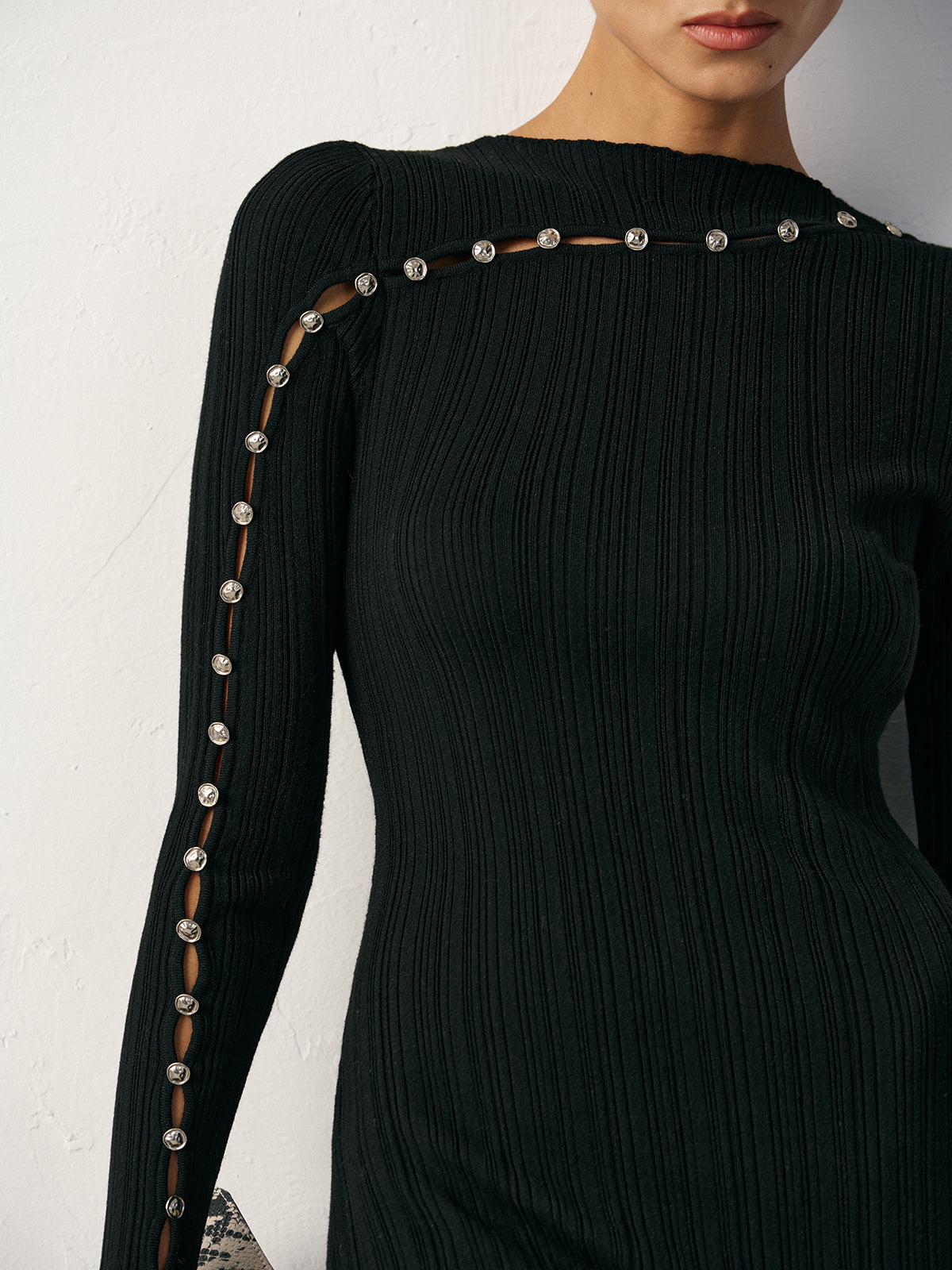 Dokulu İnci Yün Karışımlı Dar Kesim Kazak Elbise