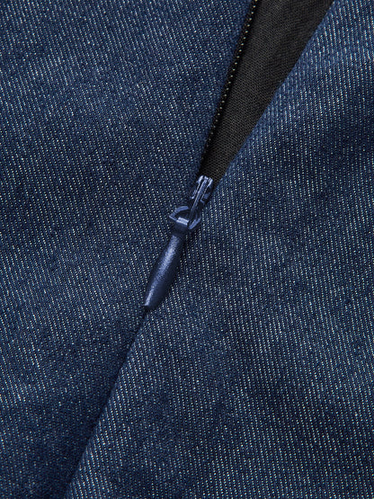 Dantel Detaylı Denim Askılı Maxi Elbise