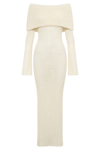 Marisol Tek Omuzlu Boucle Maxi Elbise - Ivory