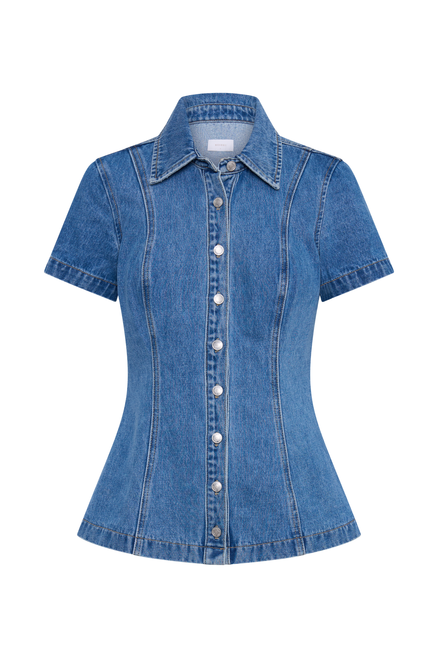 Ellie Denim Kısa Kollu Üst - 70'ler Mavisi