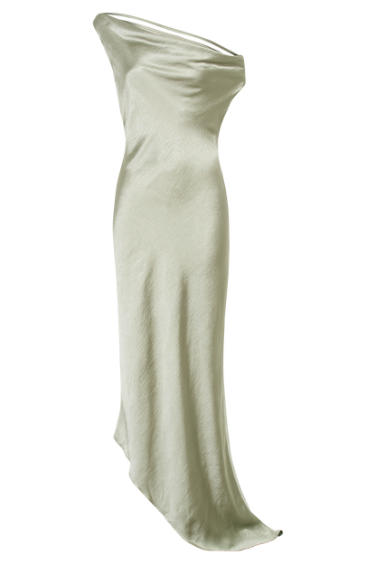 Yvette Kayık Maxi Elbise, Asimetrik Kenar - Salvia