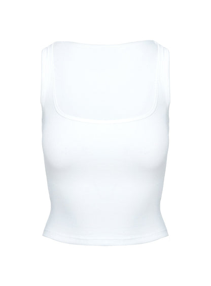 Temel Kare Yaka Rib Tank Top Beyaz