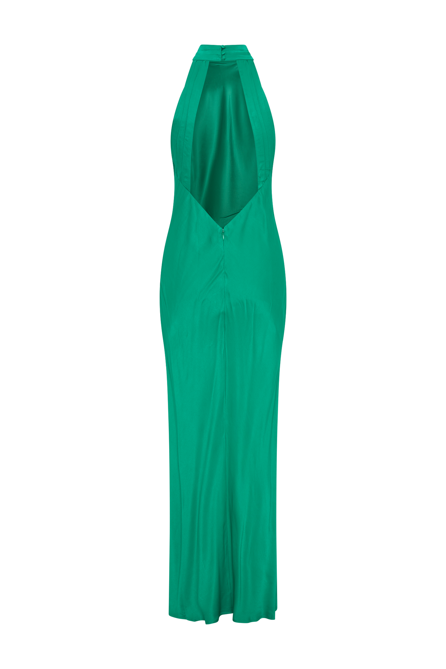 Claire Satin Drape Back Maxi Elbise Yırtmaçlı - Yeşil