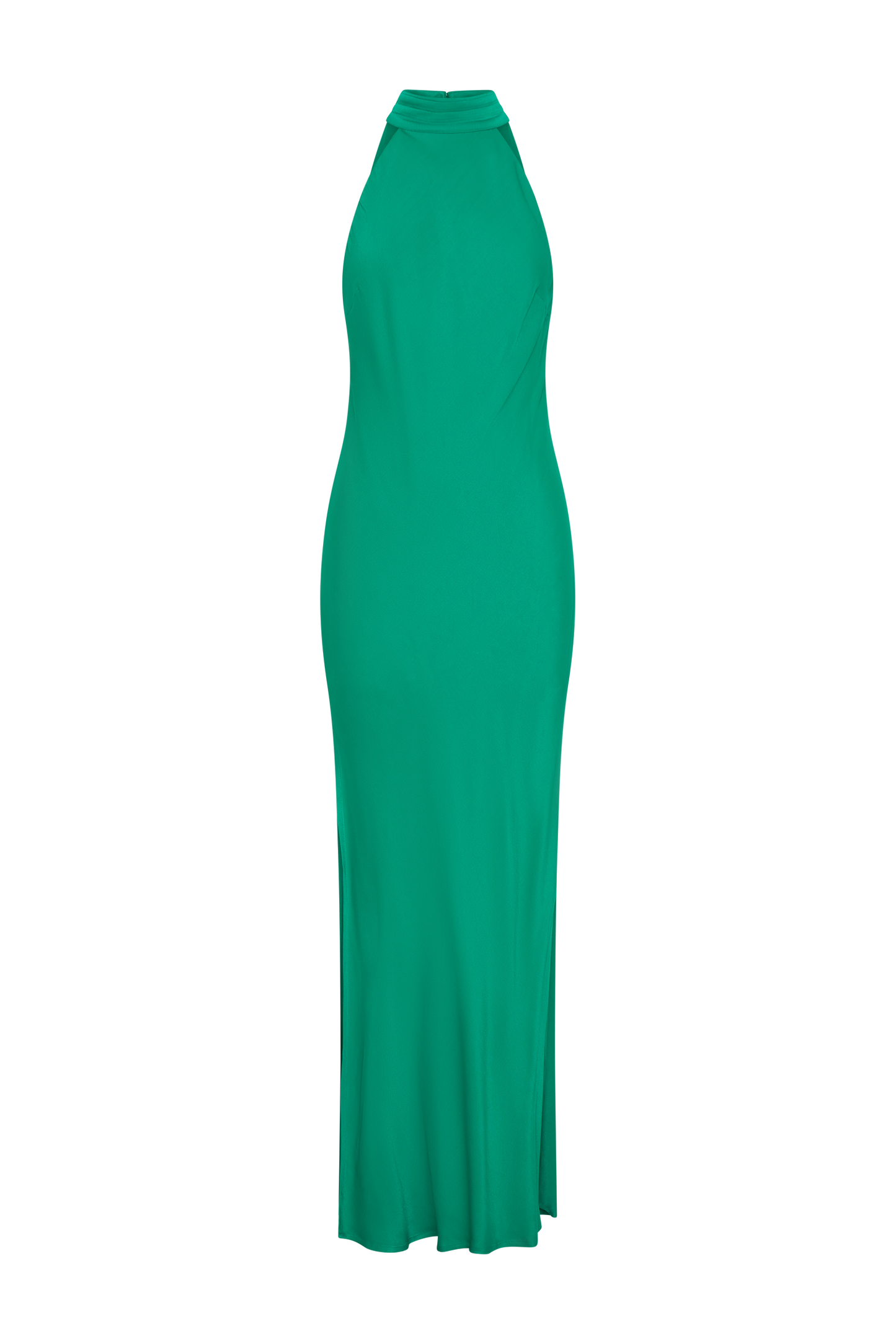 Claire Satin Drape Back Maxi Elbise Yırtmaçlı - Yeşil