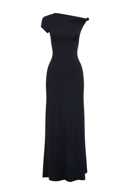 Tamsin Kısa Kollu Modal Maxi Elbise - Siyah