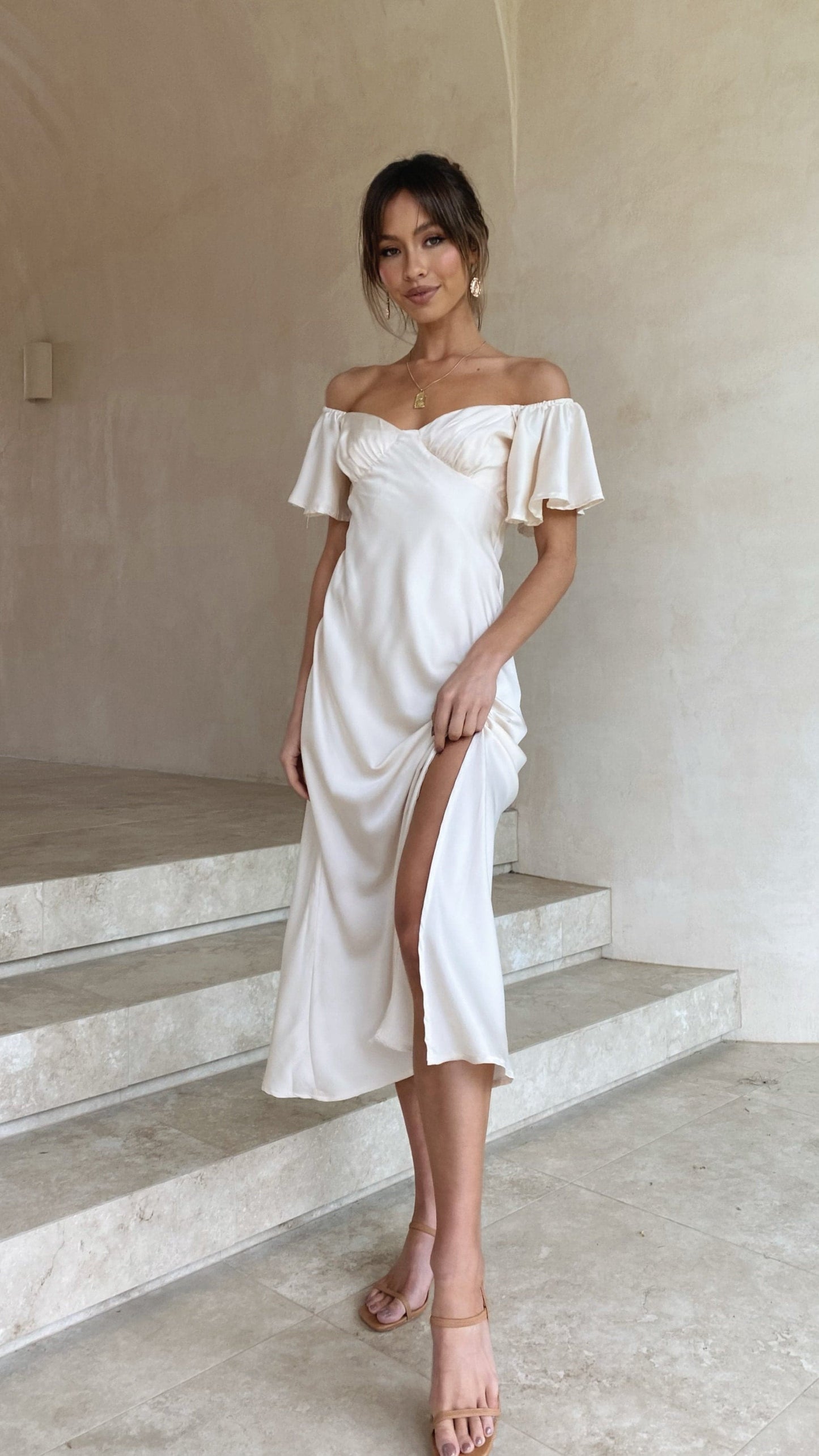 Louisa Midi Elbise - Fildişi