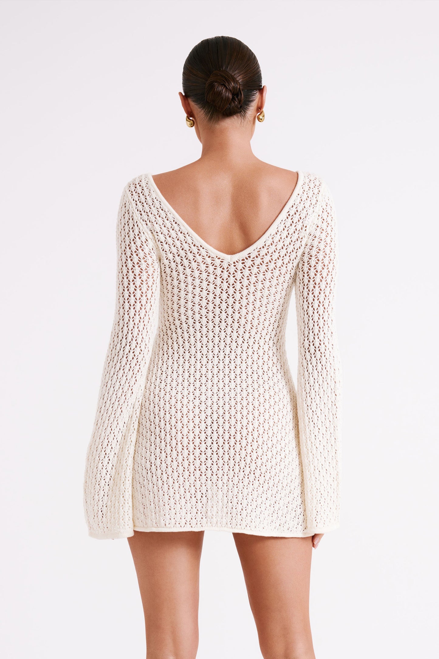 Kayleigh Crochet Örme Mini Elbise - Beyaz