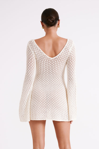 Kayleigh Crochet Örme Mini Elbise - Beyaz
