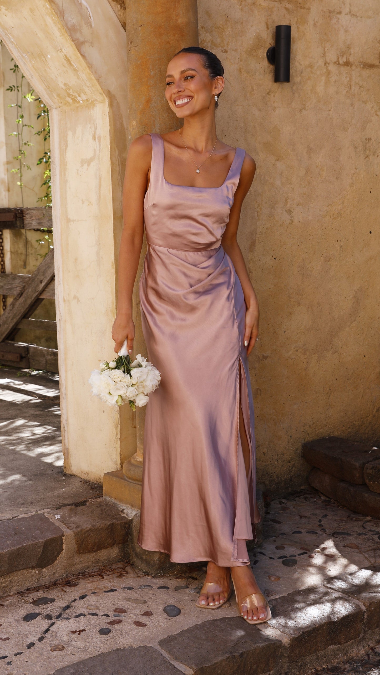 Alaria Maxi Elbise - Toz Pembe
