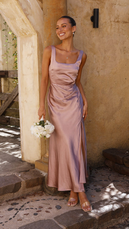 Alaria Maxi Elbise - Toz Pembe