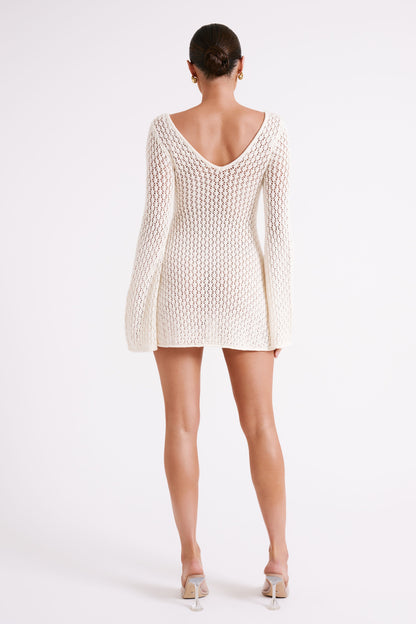 Kayleigh Crochet Örme Mini Elbise - Beyaz