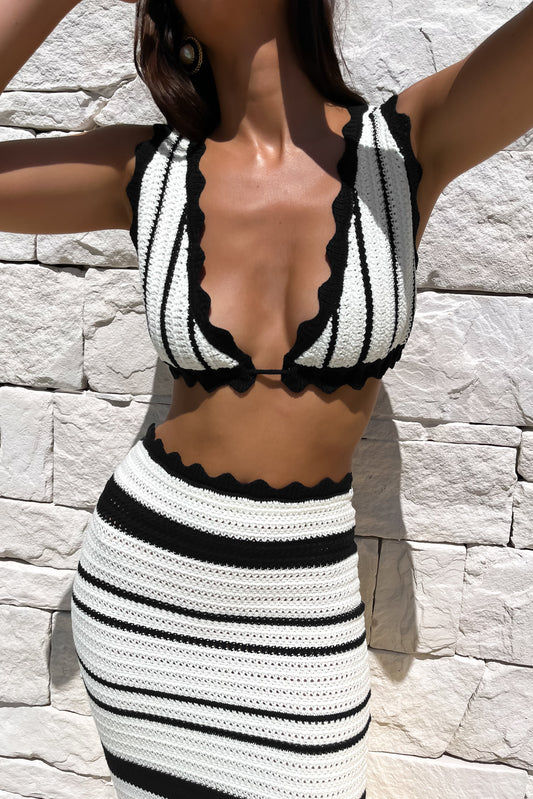Jadia Kontrast Kroşe Bralet - Siyah/Beyaz
