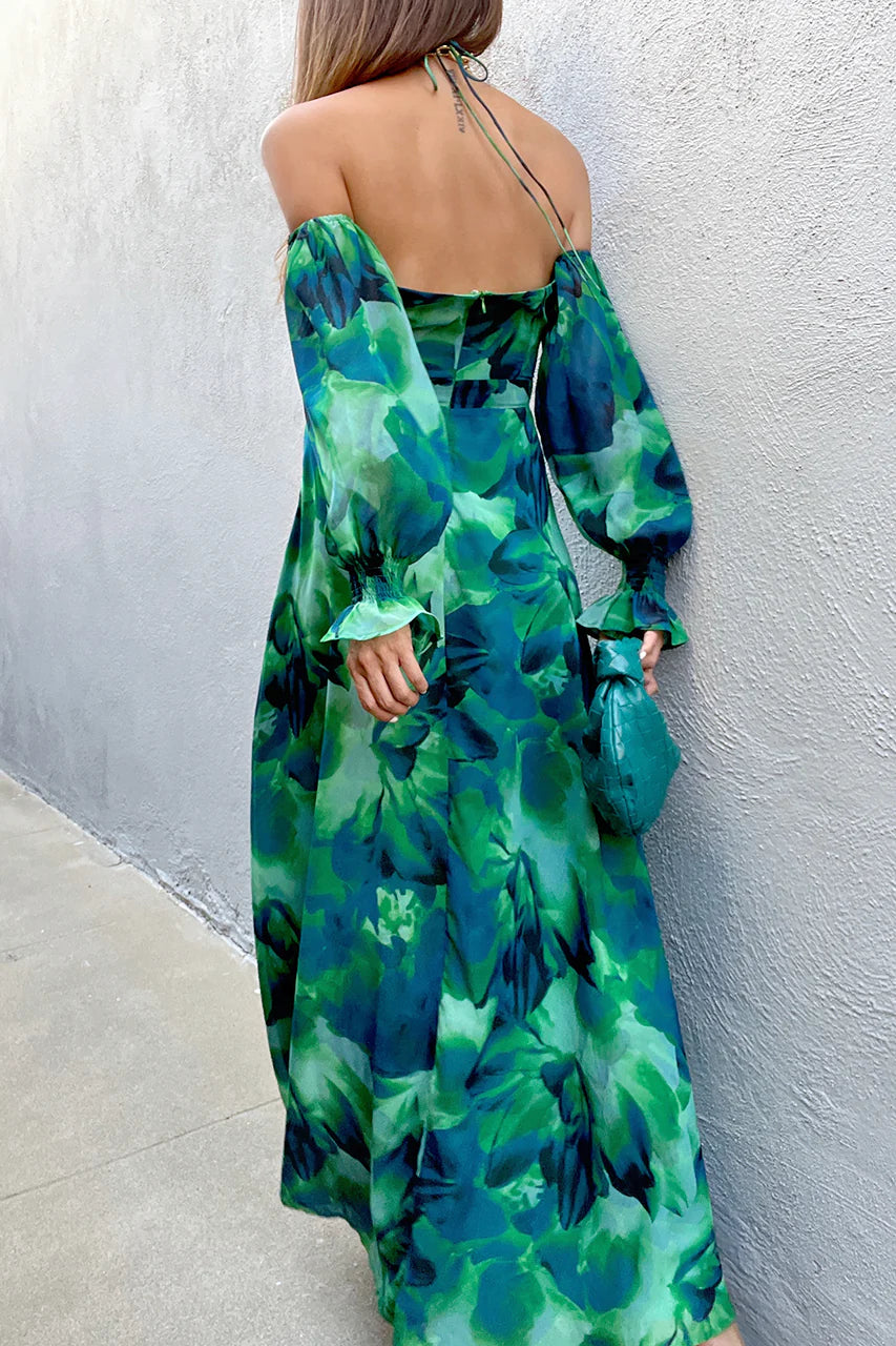 Karma Maxi Elbise - Yeşil Çiçekli