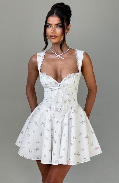 Antonella Mini Elbise - Çiçek Desenli