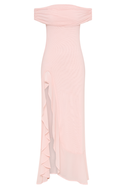 Audrey Tek Omuzlu Şifon Maxi Elbise - Solgun Pembe