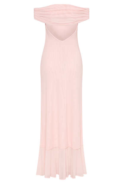 Audrey Tek Omuzlu Şifon Maxi Elbise - Solgun Pembe