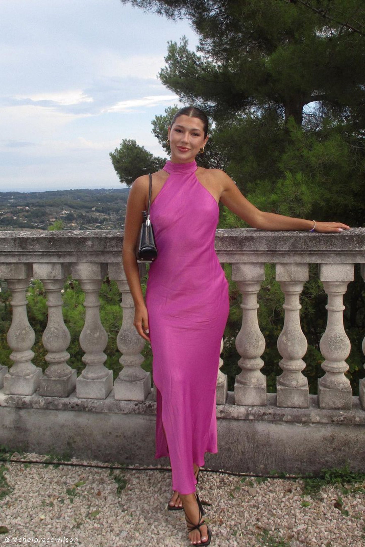 Claire Satin Drape Back Maxi Dress with Split - Pembe